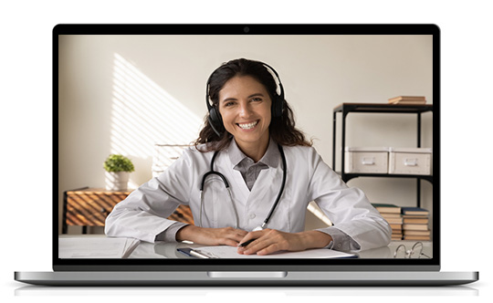 Doctor providing online care in the computer